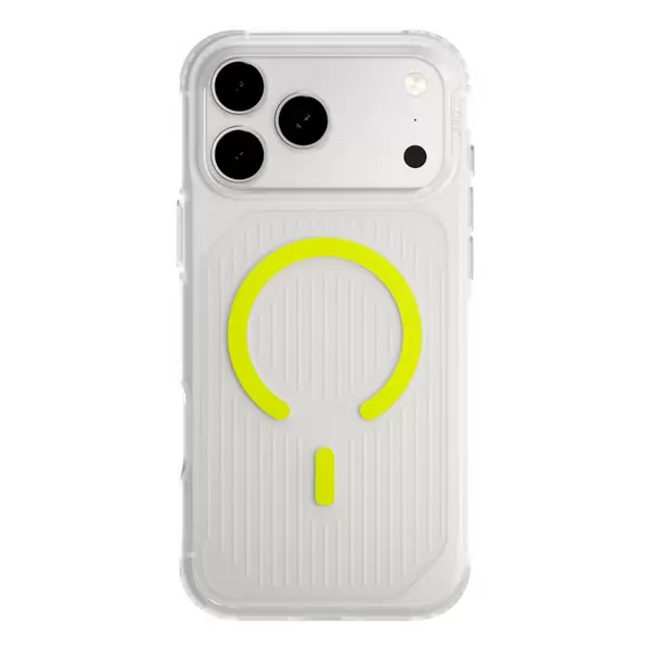 Чехол Uniq Combat Active для Apple iPhone 17 Pro, Frost Clear/Lume-Lime (матовый прозрачный/лаймовый), MagSafe