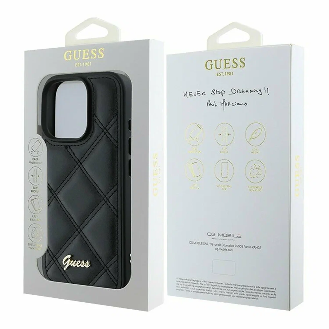 Чехол Guess PU Quilted with Script Metal Logo Hard Black для iPhone 16 Pro