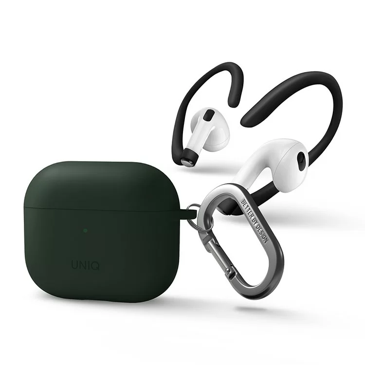 Чехол Uniq NEXO Liquid Silicone с карабином и спортивными крючками для AirPods 3 Зелёный