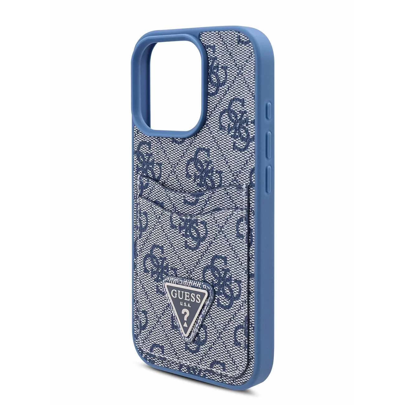 Чехол Guess PU 4G Double Cardslot Triangle Metal Logo Hard Blue для iPhone 16 Pro