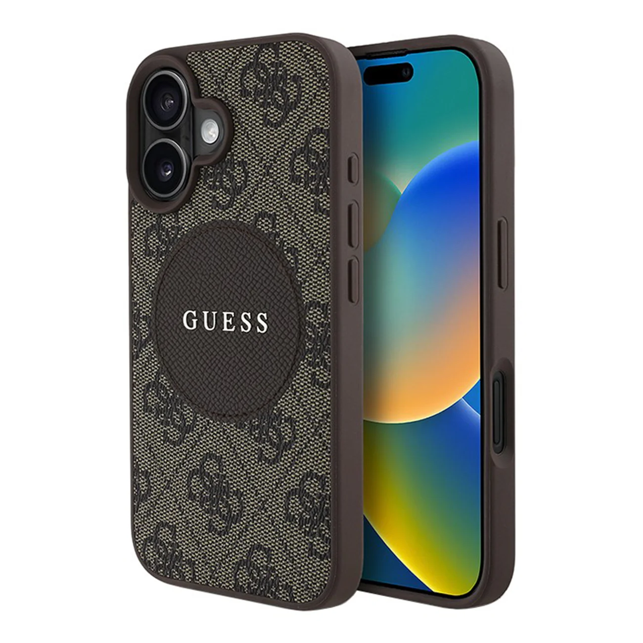 Чехол Guess PU 4G with Round Patch Metal Logo Hard Brown (MagSafe) для iPhone 16