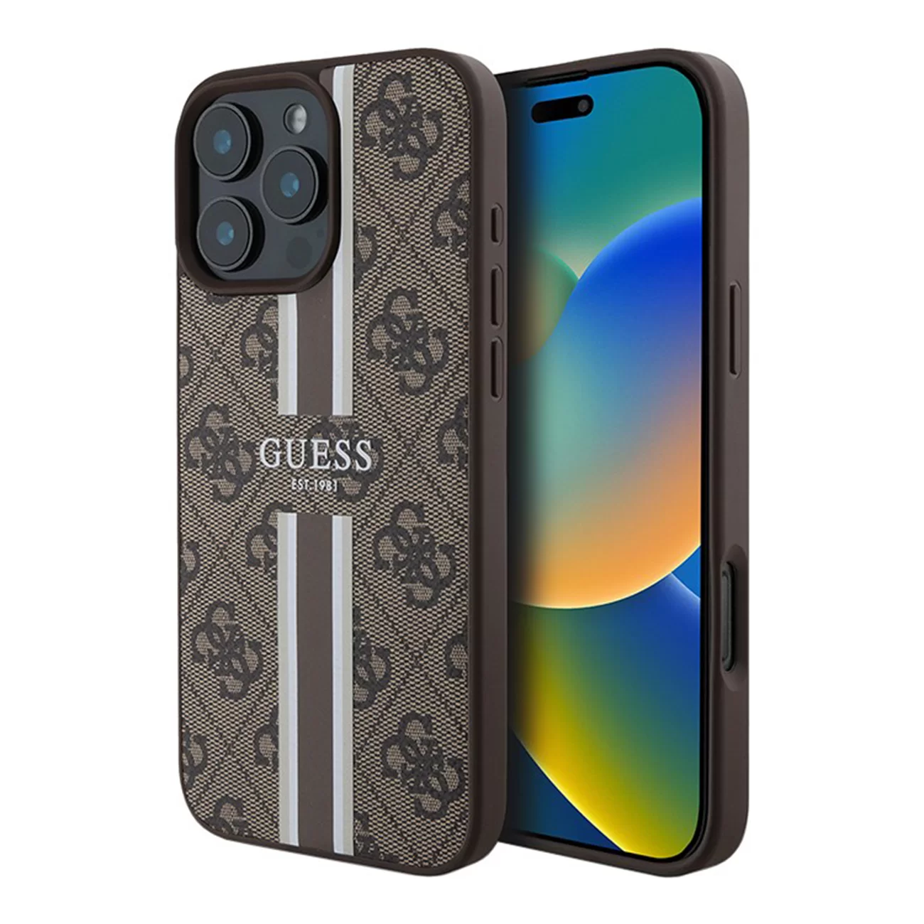 Чехол Guess PU 4G Stripes Hard Brown (MagSafe) для iPhone 16 Pro