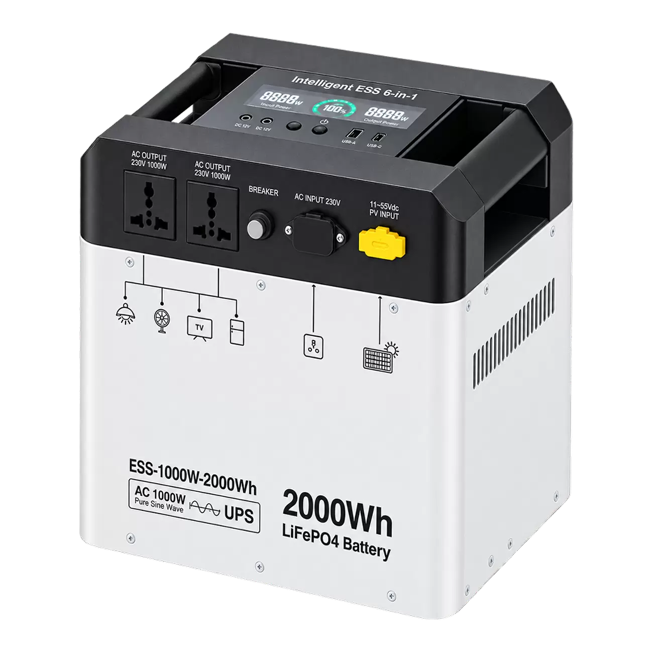 Портативная зарядная станция JQB Power, 1000 Вт / 2000 Вт·ч