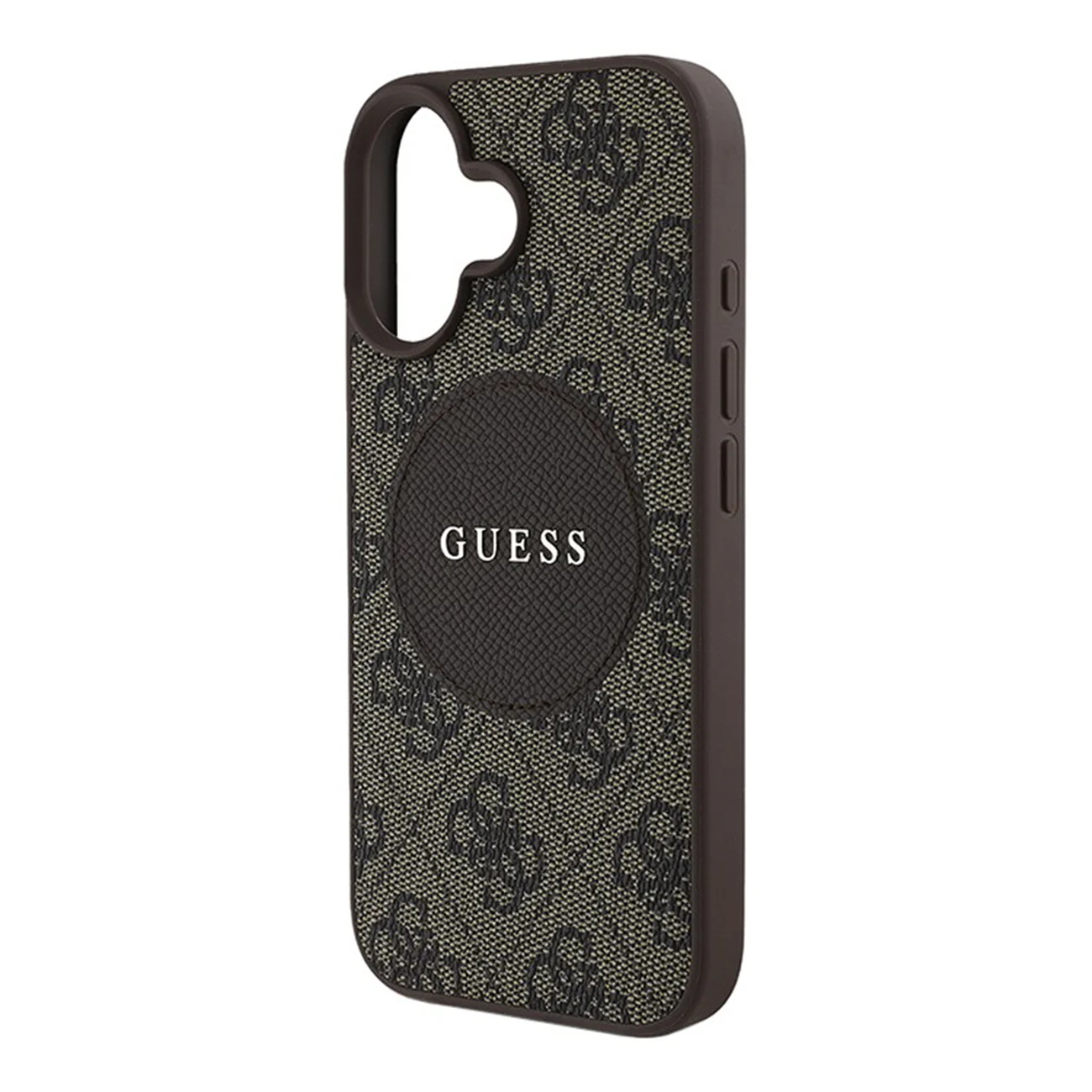 Чехол Guess PU 4G with Round Patch Metal Logo Hard Brown (MagSafe) для iPhone 16