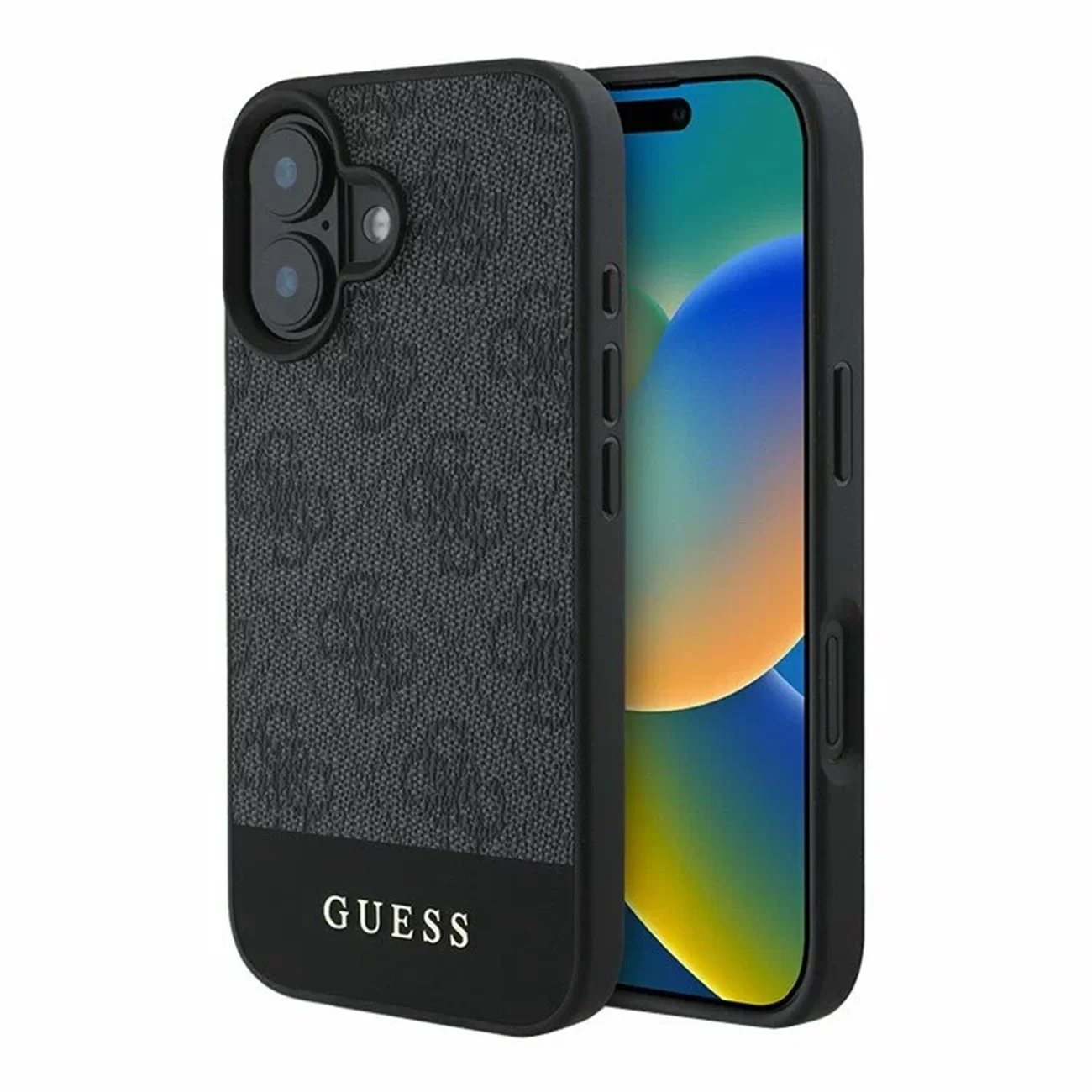 Чехол Guess PU 4G Bottom Stripe Metal Logo Hard Grey для iPhone 16