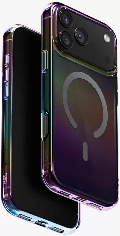 Чехол Uniq Iridescia (holographic) для Apple iPhone 17 Pro, Midnight Quartz (полуночный кварц), MagSafe Чехол Uniq Iridescia (holographic) для Apple iPhone 17 Pro, Midnight Quartz (полуночный кварц), MagSafe