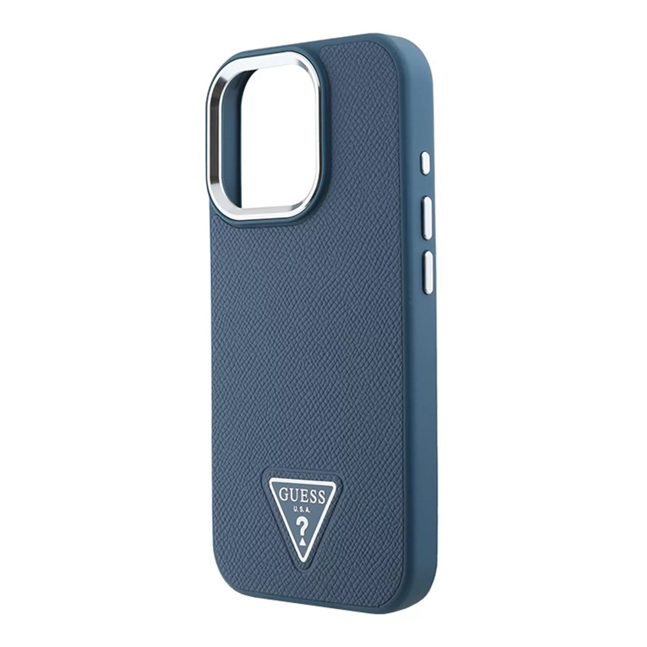 Чехол Guess PU Grained Leather Triangle Metal Logo Hard Blue (MagSafe) для iPhone 16 Pro Max