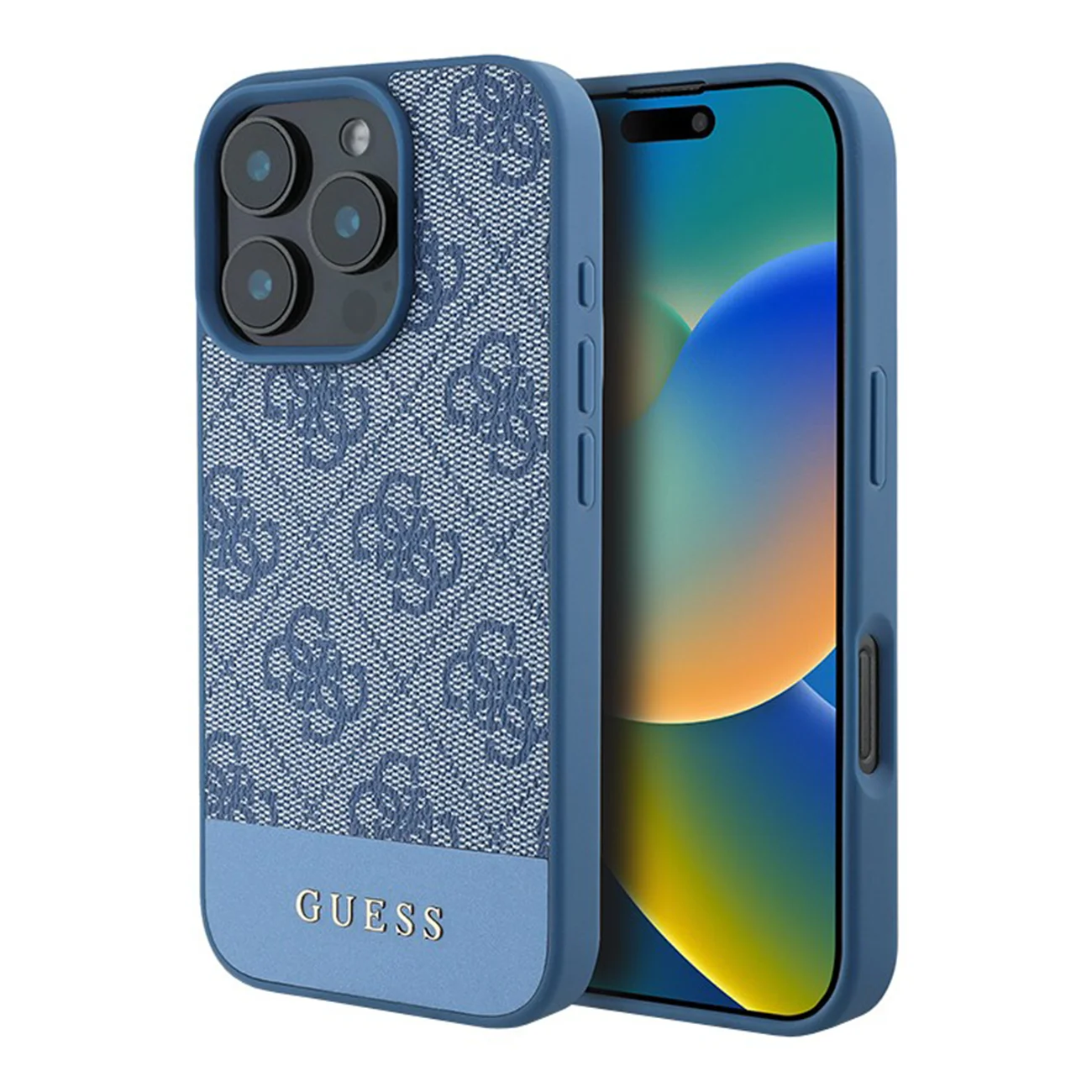 Чехол Guess PU 4G Bottom Stripe Metal Logo Hard Blue для iPhone 16 Pro Max