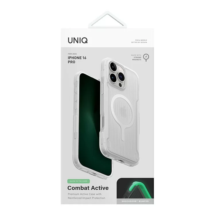 Чехол Uniq Combat Lume для iPhone 16 Белый светящийся (MagSafe)