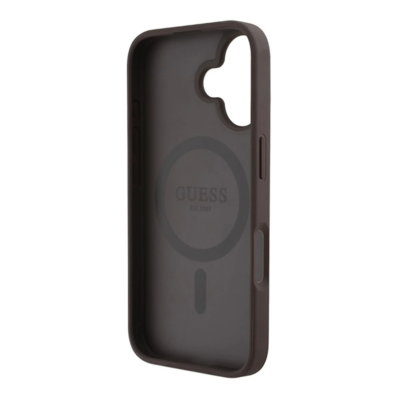 Чехол Guess PU 4G with Round Patch Metal Logo Hard Brown (MagSafe) для iPhone 16