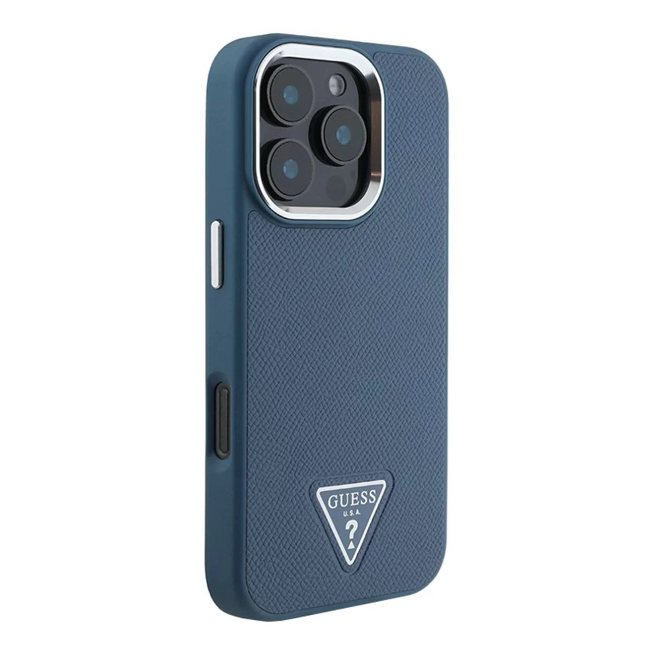 Чехол Guess PU Grained Leather Triangle Metal Logo Hard Blue (MagSafe) для iPhone 16 Pro Max