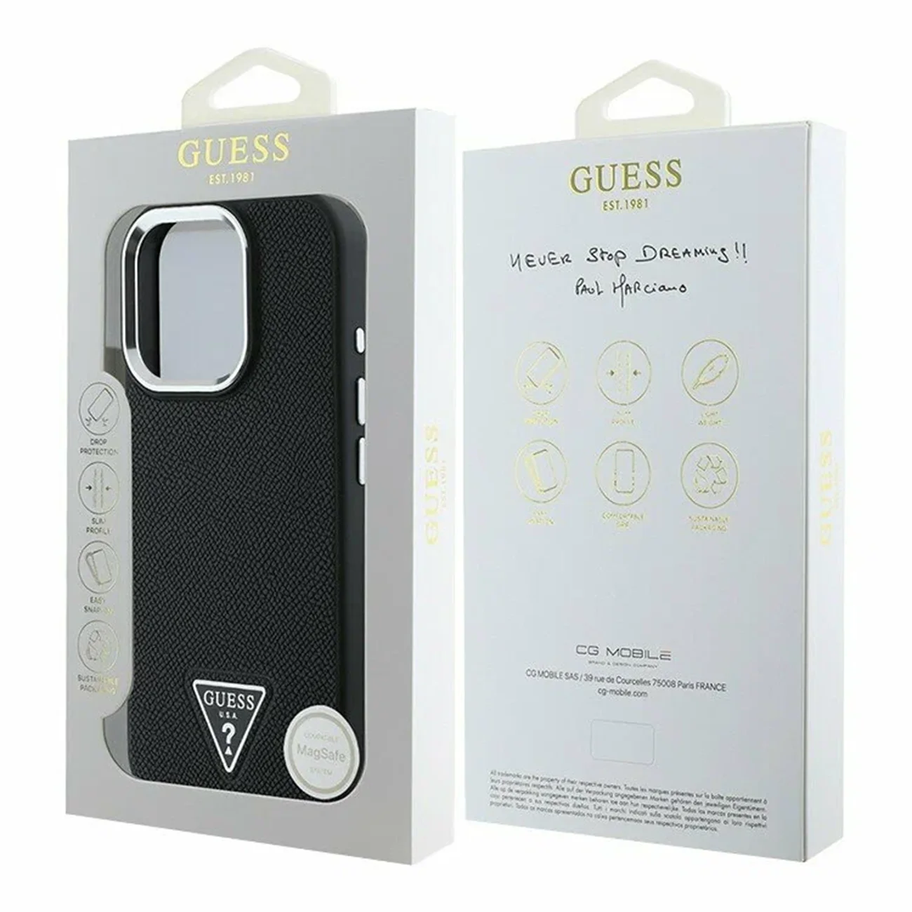 Чехол Guess PU Grained Leather Triangle Metal Logo Hard Black (MagSafe) для iPhone 16 Pro