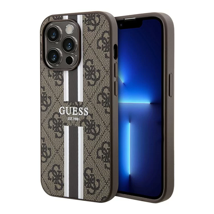 Чехол Guess PU 4G Stripes Hard для iPhone 15 Pro Коричневый