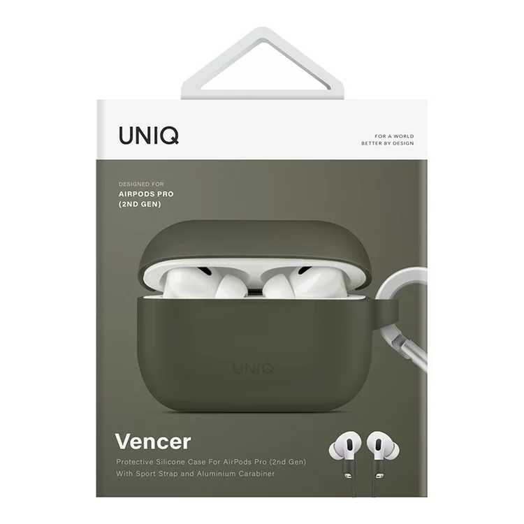 Чехол Uniq Vencer Silicone с карабином и ремешком для AirPods Pro 2 Зелёный