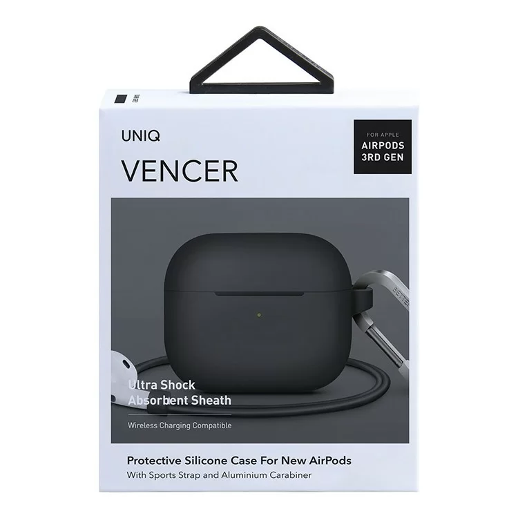 Чехол Uniq Vencer Silicone с карабином и ремешком для AirPods 3 Серый