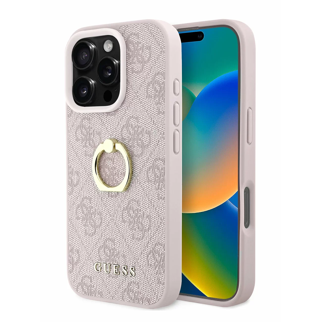 Чехол Guess PU 4G + Ring Hard Pink для iPhone 16 Pro