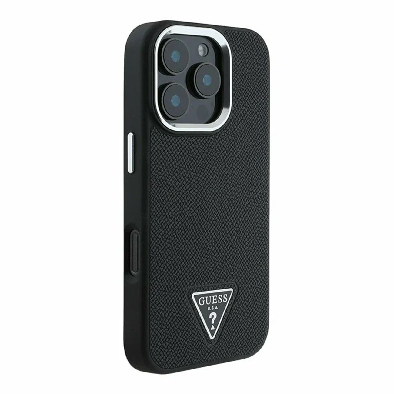 Чехол Guess PU Grained Leather Triangle Metal Logo Hard Black (MagSafe) для iPhone 16 Pro