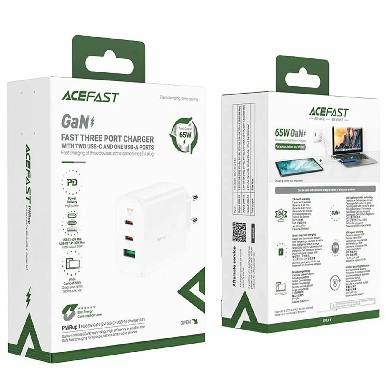 Сетевое зарядное устройство AceFast A41, 65 Вт, 2×USB-C + USB-A