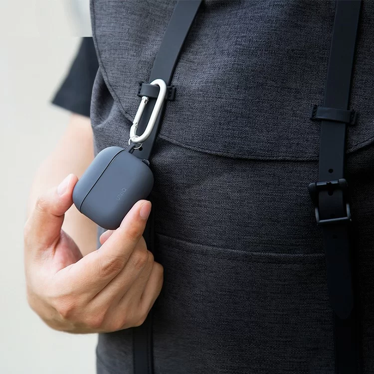 Чехол Uniq NEXO Liquid Silicone с карабином и спортивными крючками для AirPods 3 Серый