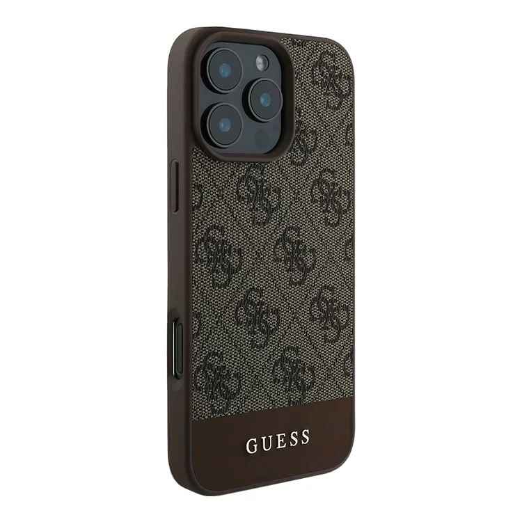 Чехол Guess PU 4G Bottom Stripe Metal Logo Hard Brown для iPhone 16 Pro