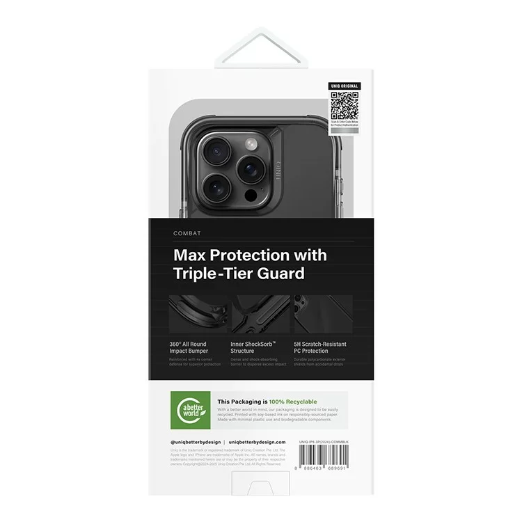 Чехол Uniq Combat Life для iPhone 16 Чёрный (MagSafe)