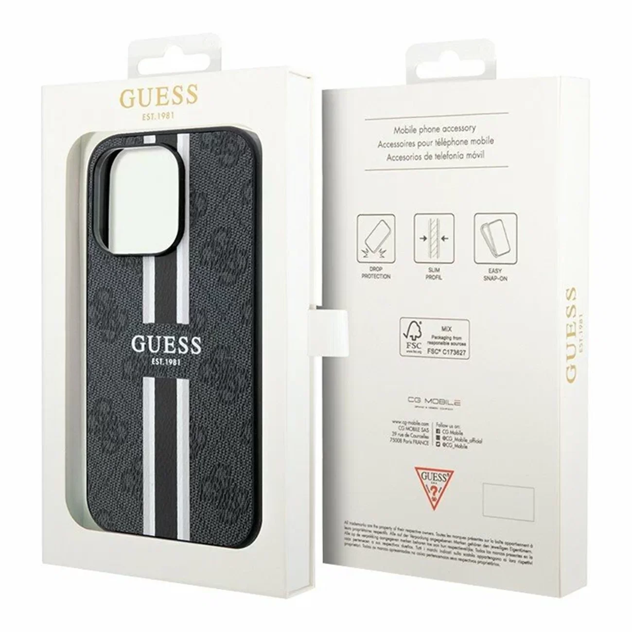 Чехол Guess PU 4G Stripes Hard Black (MagSafe) для iPhone 15 Pro Max