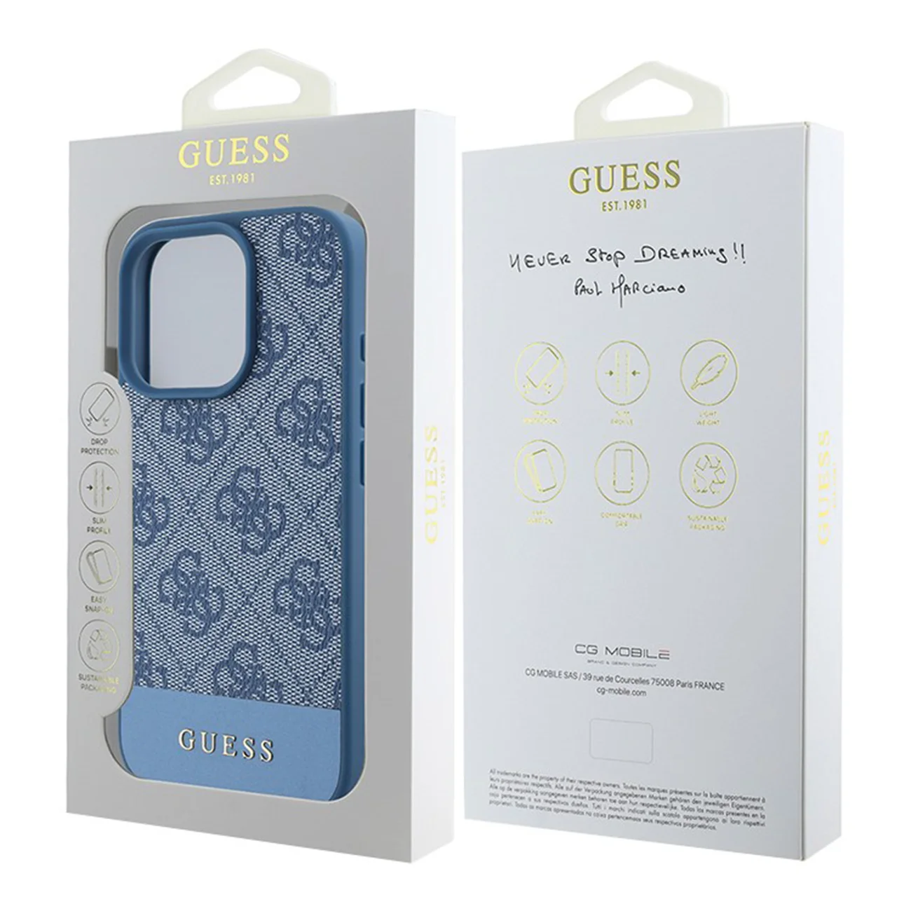 Чехол Guess PU 4G Bottom Stripe Metal Logo Hard Blue для iPhone 16 Pro Max