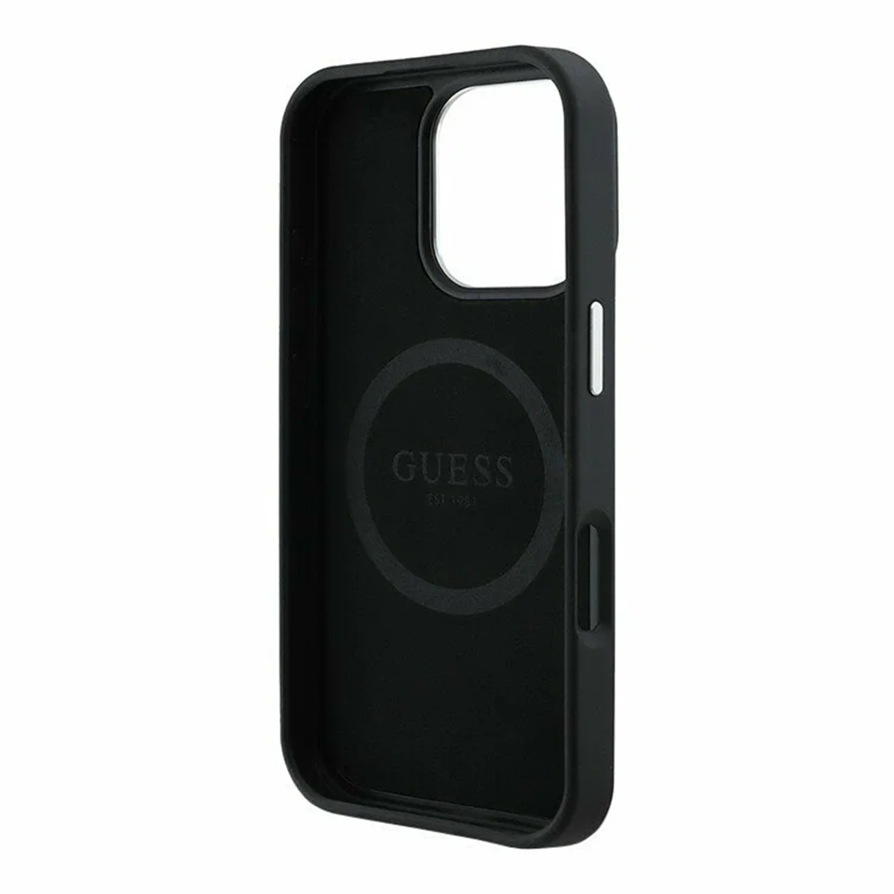 Чехол Guess PU Grained Leather Triangle Metal Logo Hard Black (MagSafe) для iPhone 16 Pro