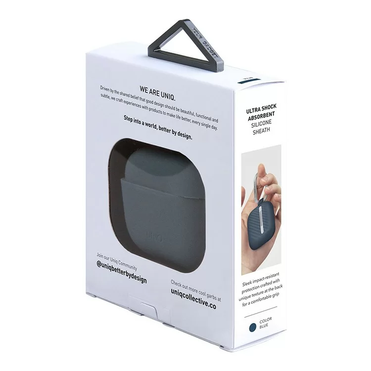 Чехол Uniq Vencer Silicone с карабином и ремешком для AirPods 3 Синий