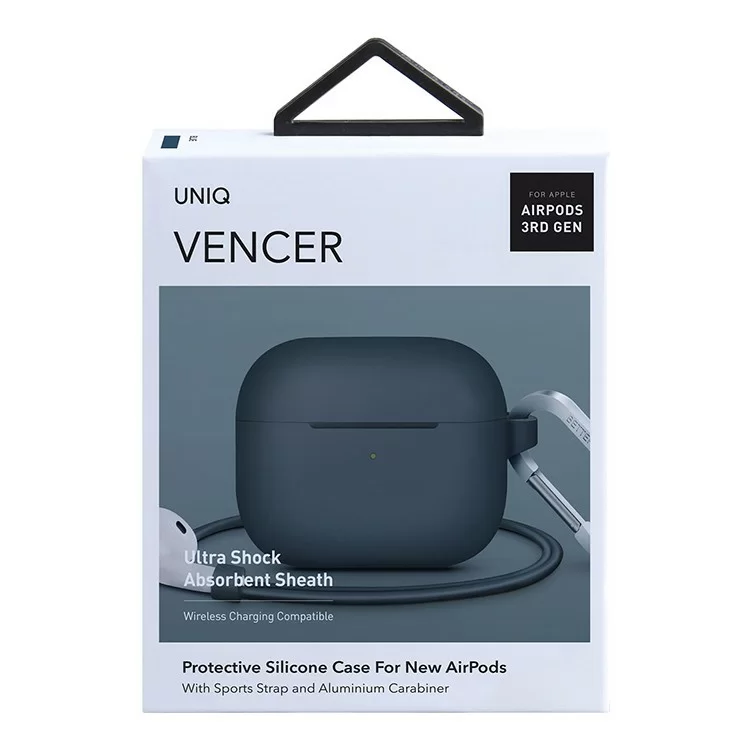 Чехол Uniq Vencer Silicone с карабином и ремешком для AirPods 3 Синий