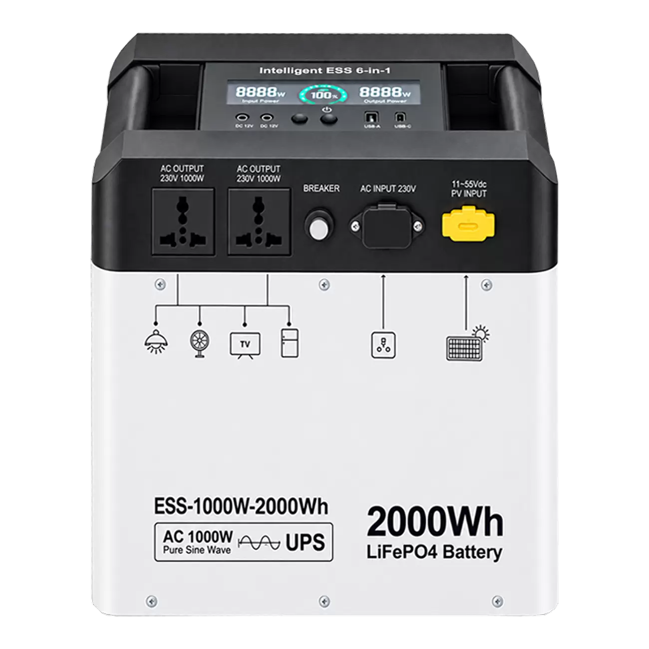 Портативная зарядная станция JQB Power, 1000 Вт / 2000 Вт·ч
