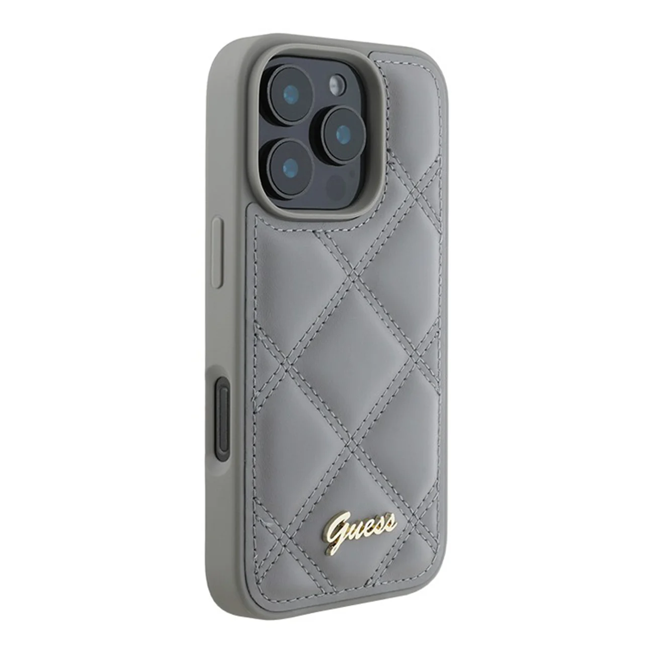 Чехол Guess PU Quilted with Script Metal Logo Hard Grey для iPhone 16 Pro Max