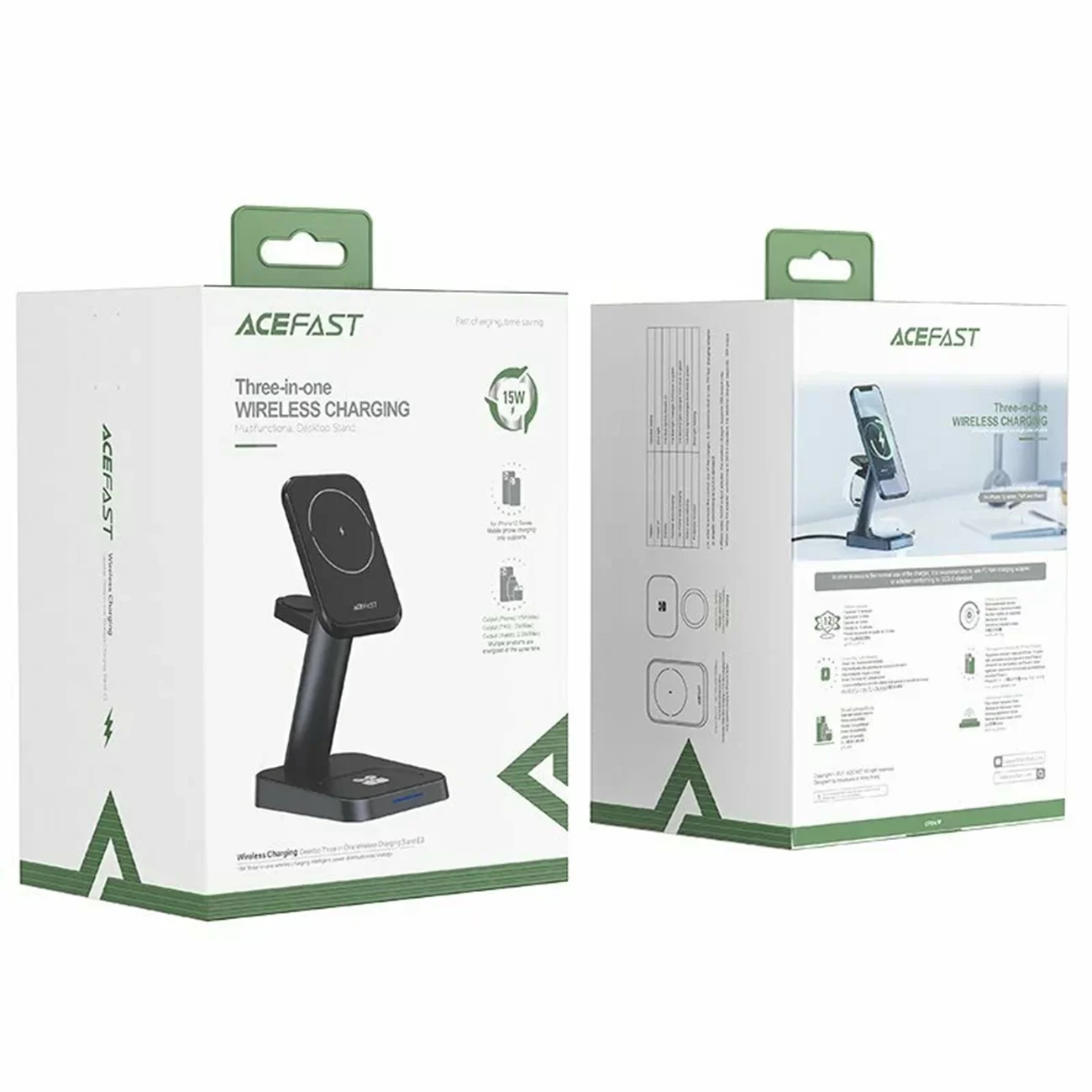 Беспроводная зарядная станция ACEFAST E3, 3 в 1 для iPhone, Apple Watch и AirPods, чёрная