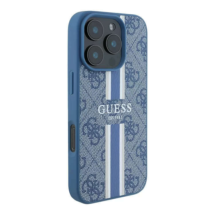 Чехол Guess PU 4G Stripes Hard Blue (MagSafe) для iPhone 16 Pro