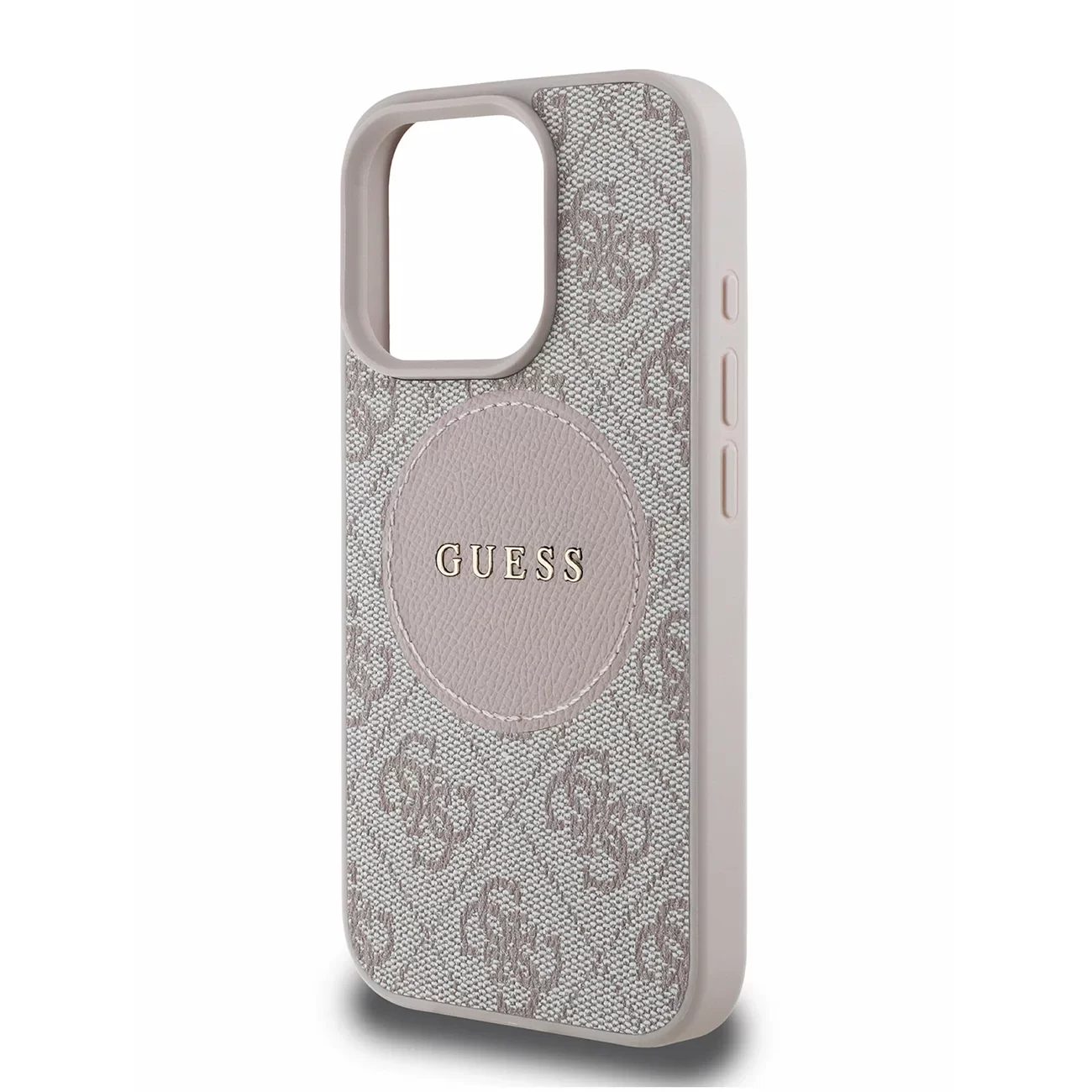 Чехол Guess PU 4G with Round Patch Metal Logo Hard Pink (MagSafe) для iPhone 16 Pro Max