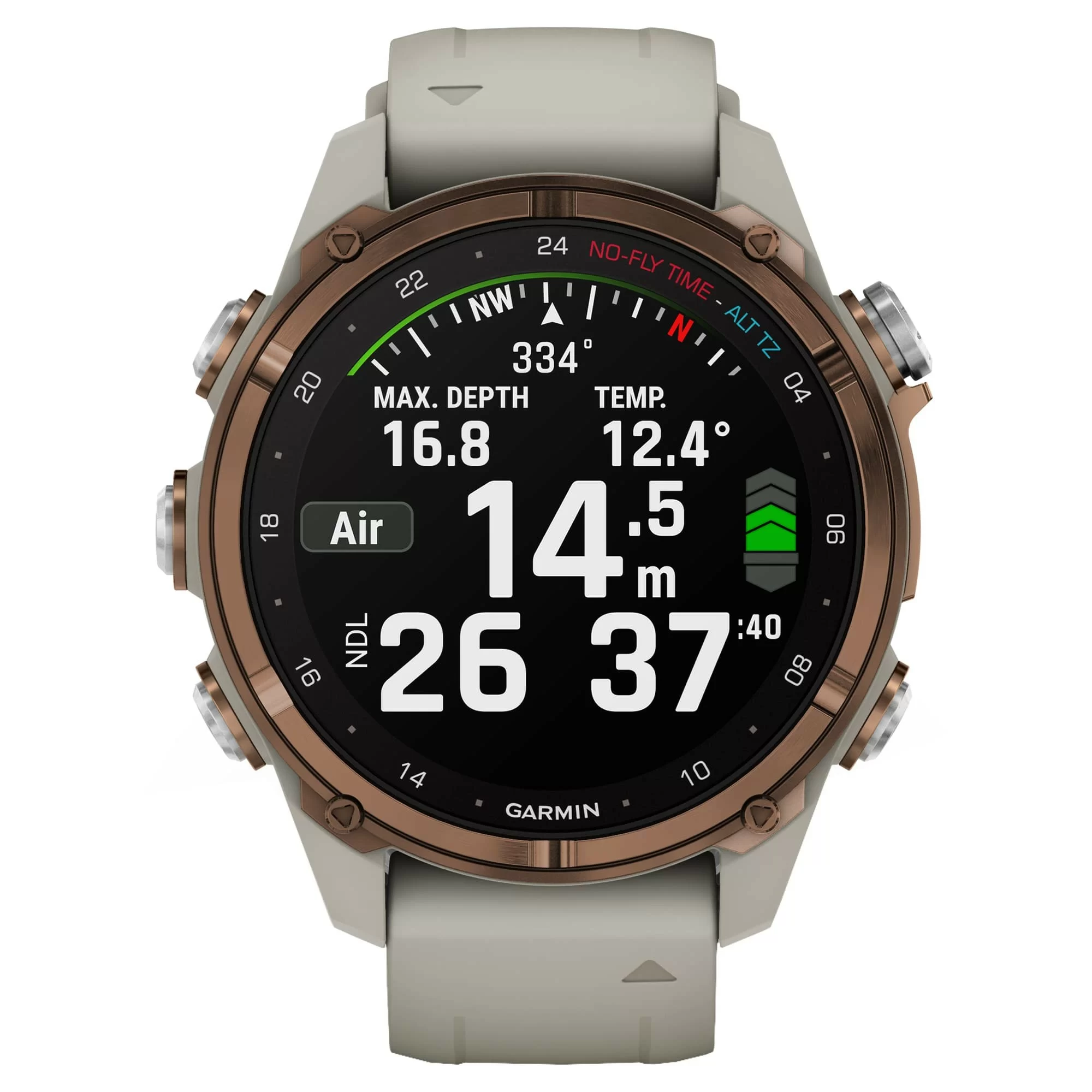 Дайвинг-компьютер Garmin Descent Mk3i, 43 мм (Bronze PVD Titanium / титановый корпус с бронзовым покрытием, French Gray Silicone Band / силиконовый ремешок серо-бежевый)