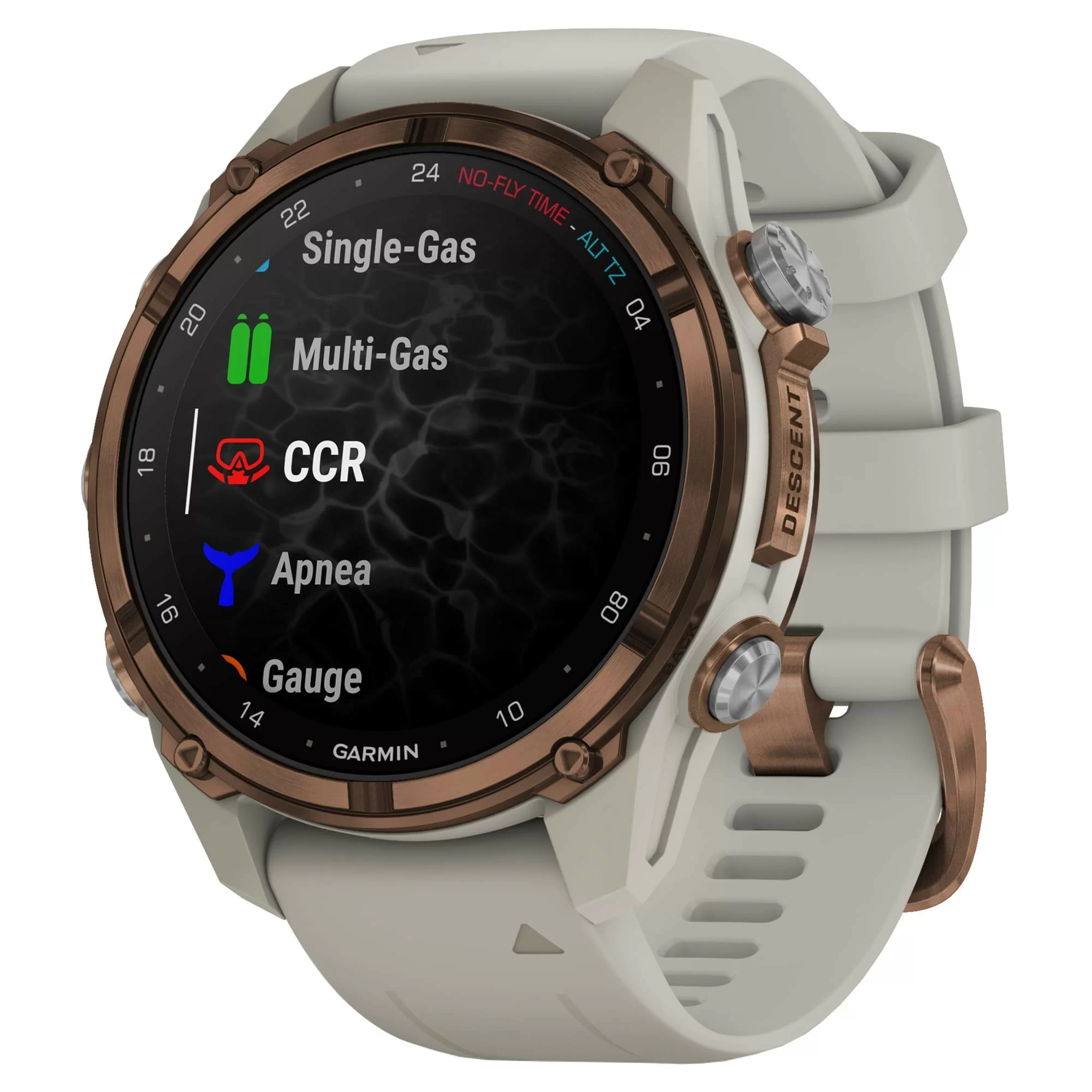 Дайвинг-компьютер Garmin Descent Mk3i, 43 мм (Bronze PVD Titanium / титановый корпус с бронзовым покрытием, French Gray Silicone Band / силиконовый ремешок серо-бежевый) Дайвинг-компьютер Garmin Descent Mk3i, 43 мм (Bronze PVD Titanium / титановый корпус с бронзовым покрытием, French Gray Silicone Band / силиконовый ремешок серо-бежевый)