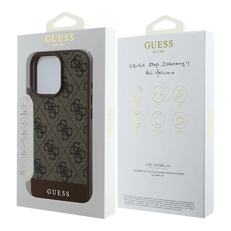 Чехол Guess PU 4G Bottom Stripe Metal Logo Hard Brown для iPhone 16 Pro