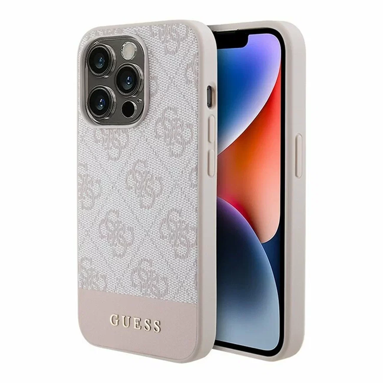 Чехол Guess PU 4G Bottom Stripe Metal Logo Hard Pink для iPhone 15 Pro Max