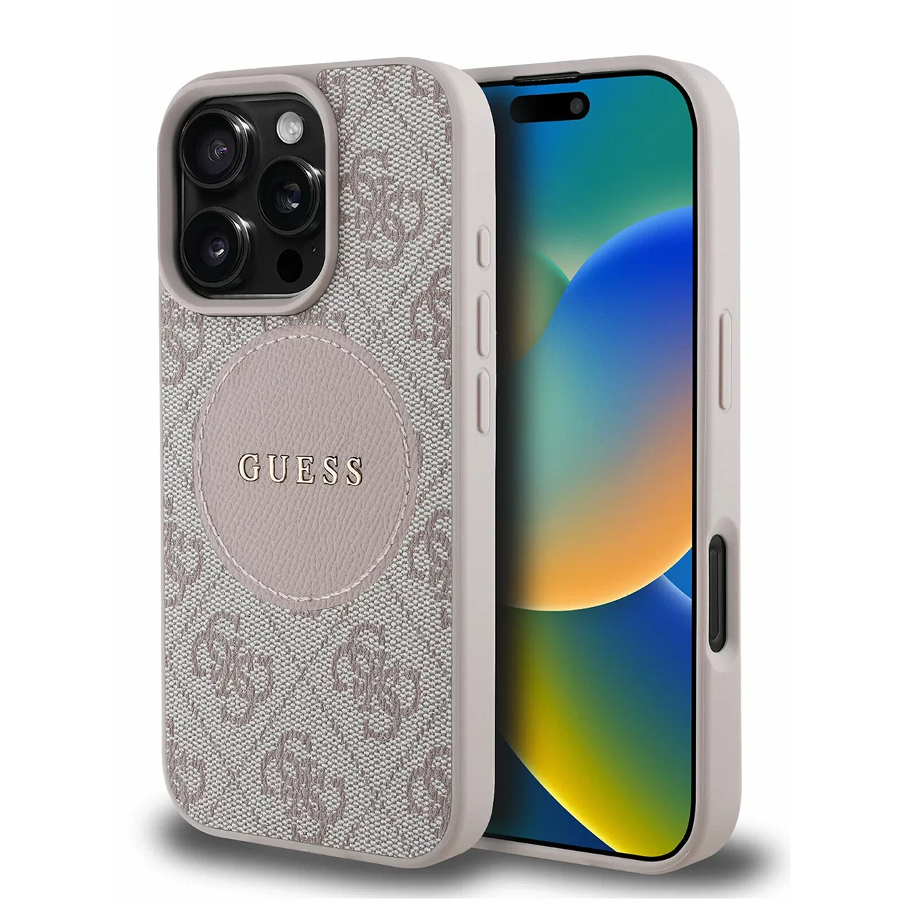Чехол Guess PU 4G with Round Patch Metal Logo Hard Pink (MagSafe) для iPhone 16 Pro Max