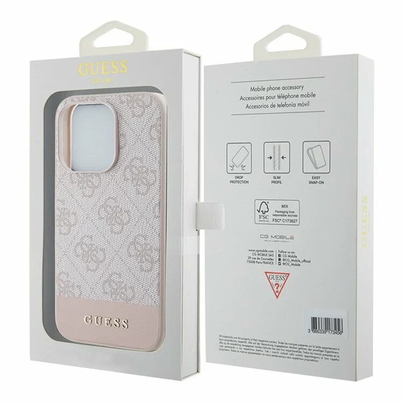 Чехол Guess PU 4G Bottom Stripe Metal Logo Hard Pink для iPhone 15 Pro Max
