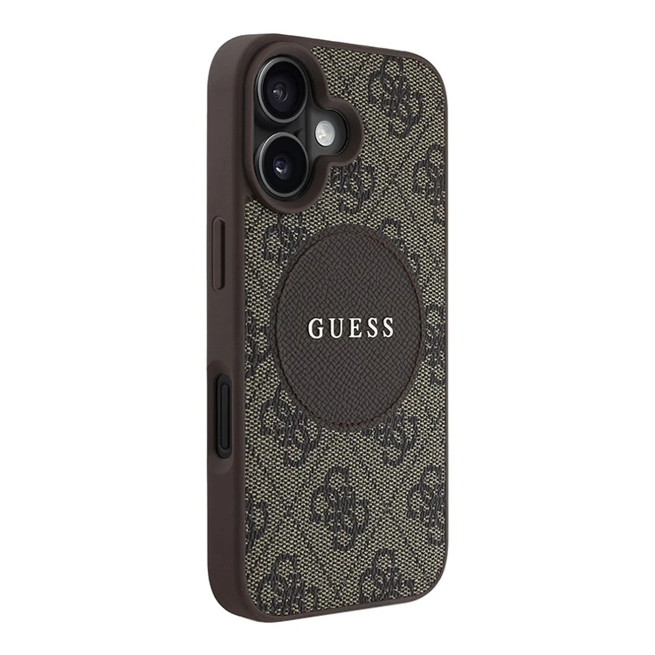 Чехол Guess PU 4G with Round Patch Metal Logo Hard Brown (MagSafe) для iPhone 16