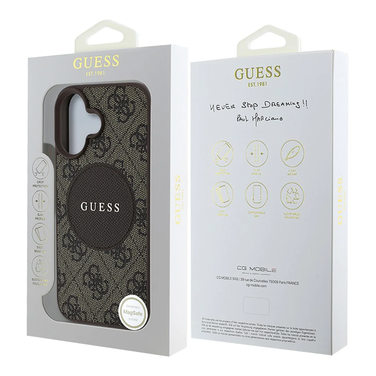 Чехол Guess PU 4G with Round Patch Metal Logo Hard Brown (MagSafe) для iPhone 16