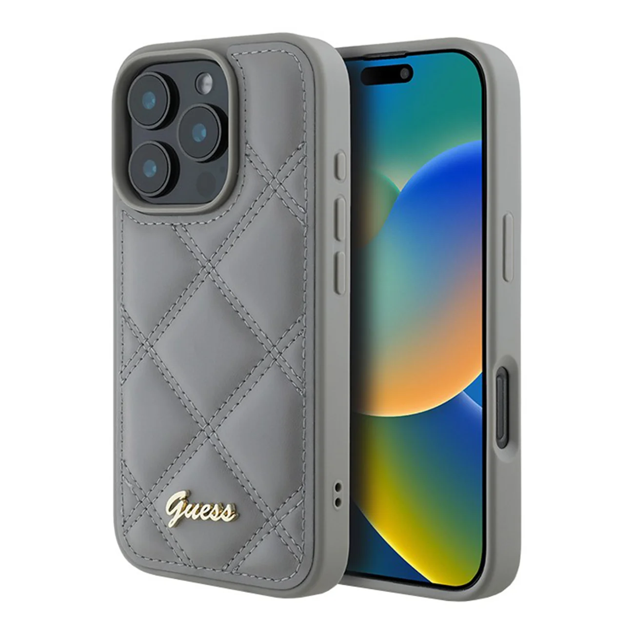 Чехол Guess PU Quilted with Script Metal Logo Hard Grey для iPhone 16 Pro Max