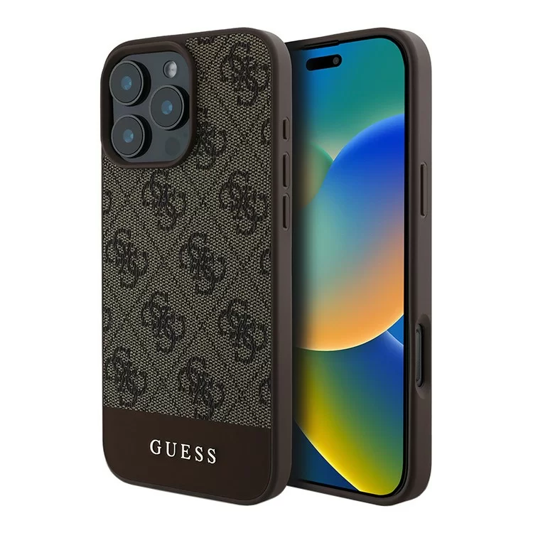 Чехол Guess PU 4G Bottom Stripe Metal Logo Hard Brown для iPhone 16 Pro