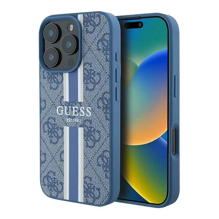 Чехол Guess PU 4G Stripes Hard Blue (MagSafe) для iPhone 16 Pro