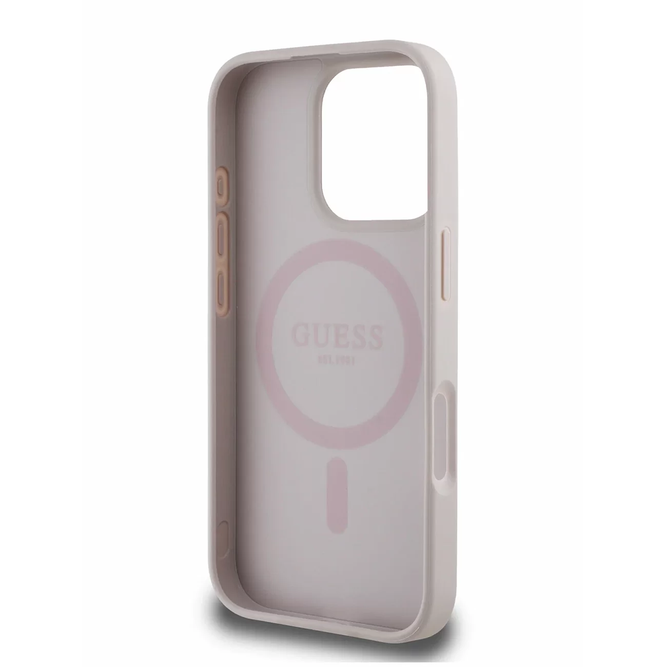 Чехол Guess PU 4G with Round Patch Metal Logo Hard Pink (MagSafe) для iPhone 16 Pro Max