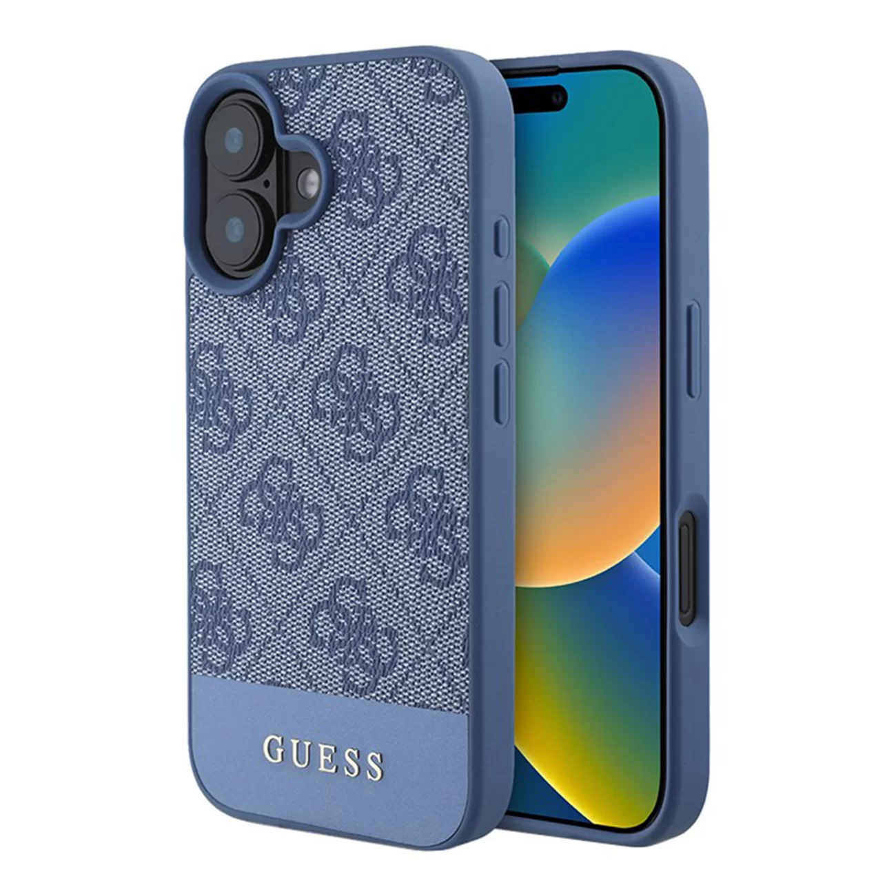 Чехол Guess PU 4G Bottom Stripe Metal Logo Hard Blue для iPhone 16