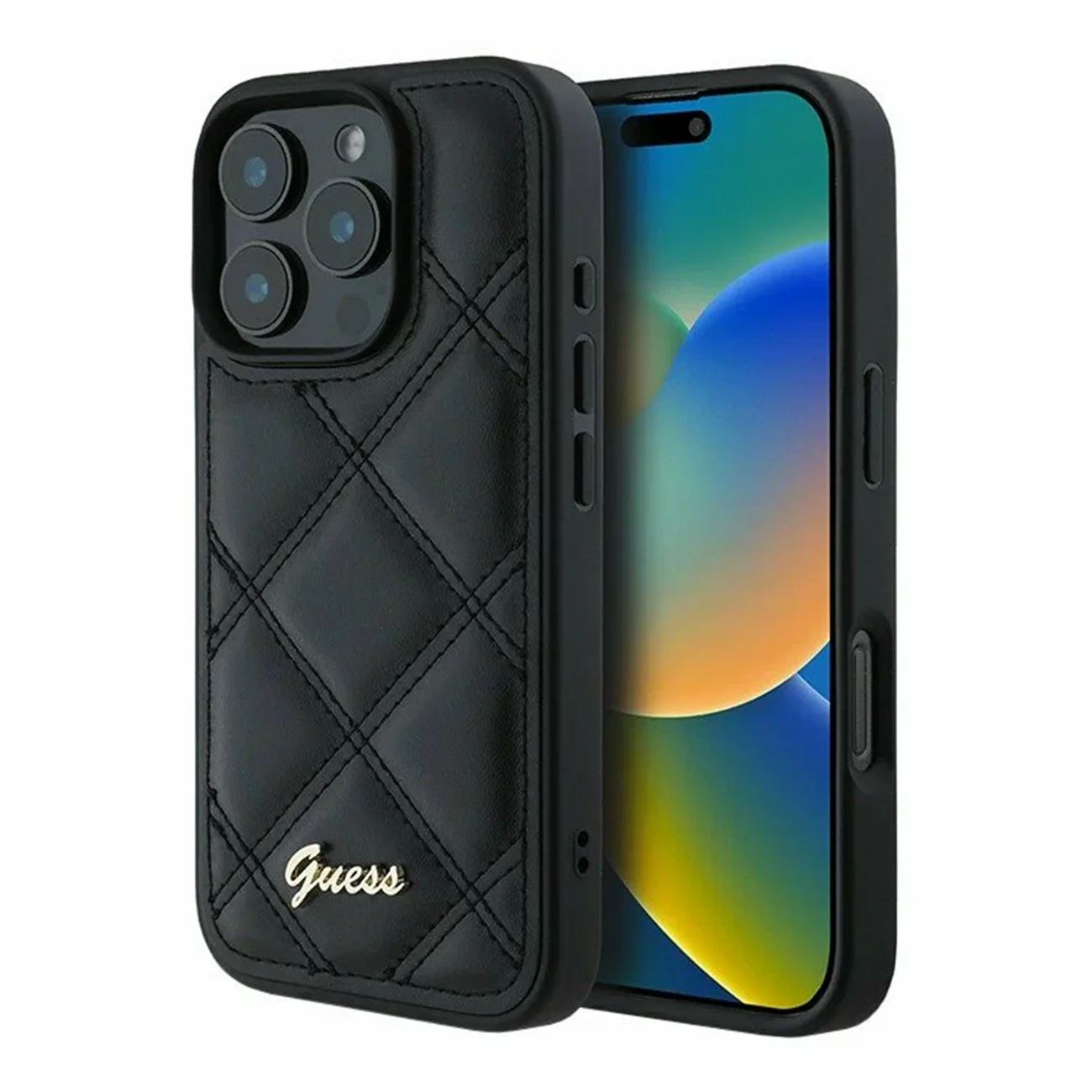 Чехол Guess PU Quilted with Script Metal Logo Hard Black для iPhone 16 Pro Max