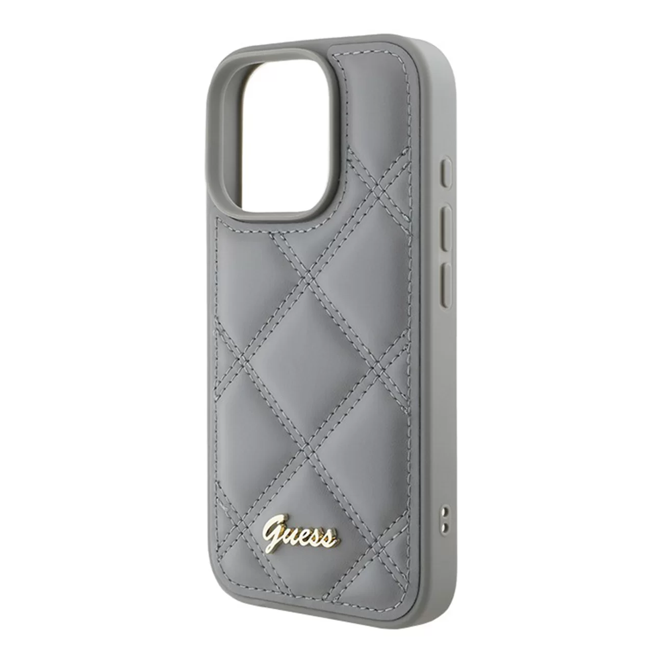 Чехол Guess PU Quilted with Script Metal Logo Hard Grey для iPhone 16 Pro